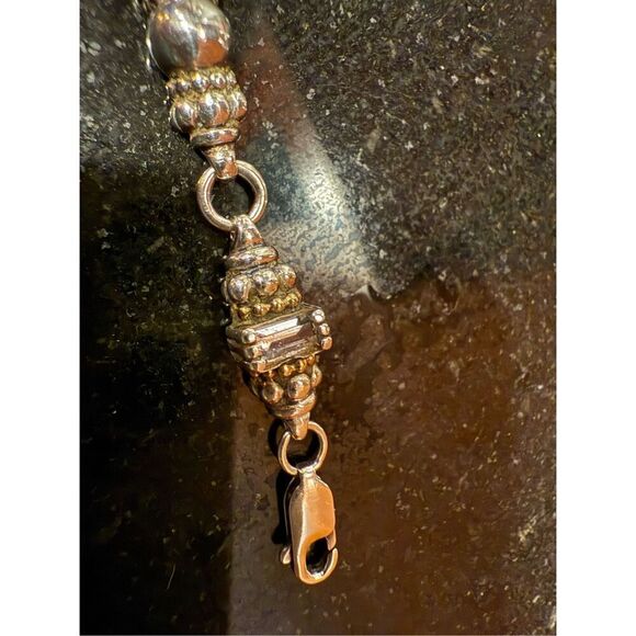 Caviar White Topaz, Sterling Silver, and 18K Gold Link Bracelet - Picture 12 of 15